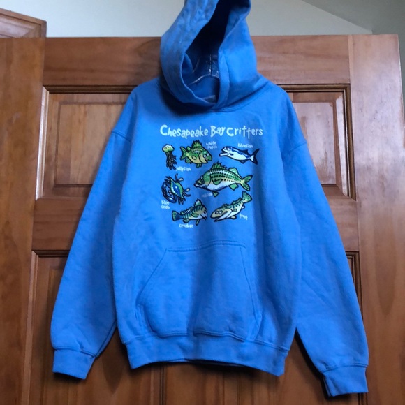 Tilghman Island MD Kids Medium Blue Fish Hoodie Chesapeake Bay Critters EUC - Picture 3 of 9